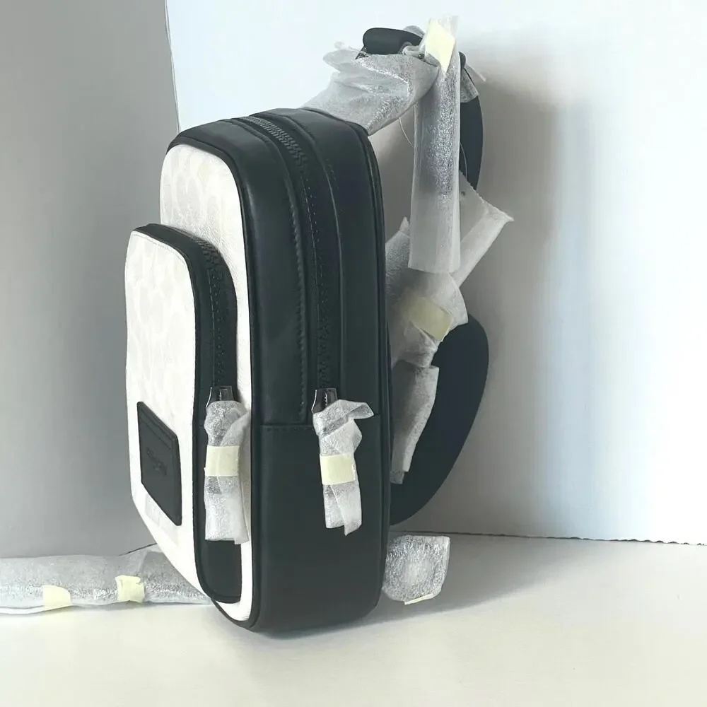 Coach Racer Sling Pack CV763 Black Chalk Signature Canvas Crossbody